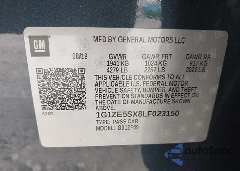 2020 Chevrolet Malibu Fwd Premier z USA, uszkodzony, nr VIN 1G1ZE5SX8LF023150